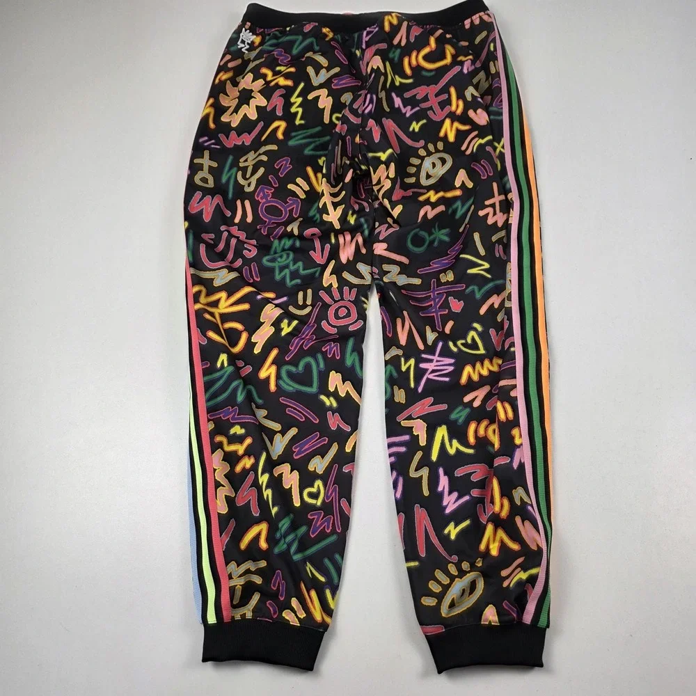 Adidas Track Pants Mens Large Multicolor Scribble Print Joggers Side Stripe - Picture 6 of 14